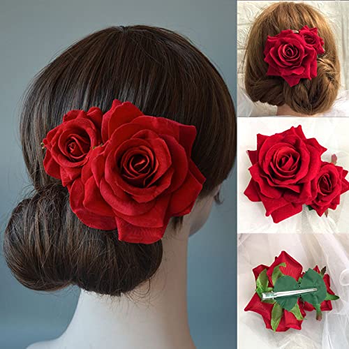 flower hair combs rose flower bohemia hairpin bride costume hair decor for party wedding red1pc