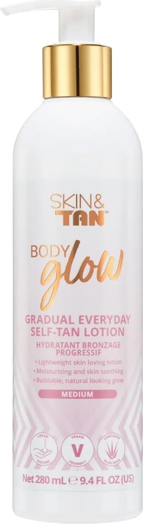 Skin & Tan Body Glow Lotion - Medium Gradual Tanner for Natural Looking Sunless Tan, Streak-Free, Easy Application, Coconut Scented, Hydrating, Body Moisturiser 280ml