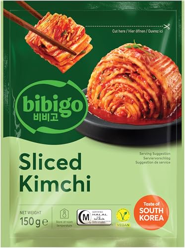 Bibigo Kimchi geschnitten – Fermentierter Kohl aus Korea – Ohne Fischsauce und halal – 1 x 150 g