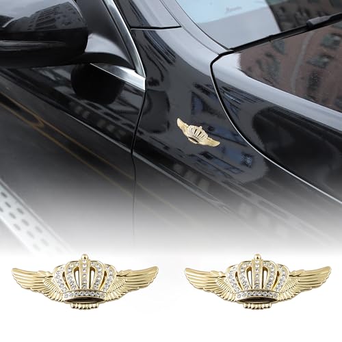 Image of Wing Crown Emblems,Crystal Diamond Crown Car Stickers Decals Decoration for Car SUV Window Laptops Luggage (Gold)