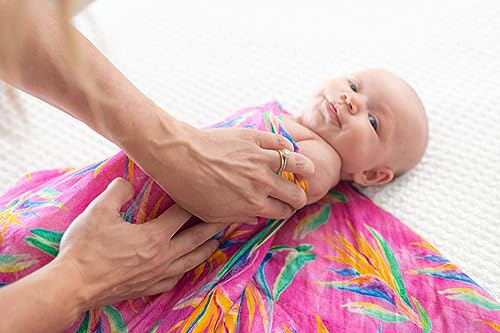 Image of Florida Kid Co. Bird of Paradise Baby Swaddle Blanket - 70% Viscose from Bamboo / 30% Cotton Muslin - Silky Soft, Breathable, Lightweight, Large - 47 in. x 47 in.