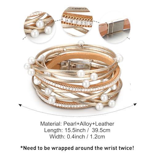 Image of Fesciory Leather Wrap Bracelets for Women, Boho Leopard Multi-Layer Crystal Beads Cuff Bracelet Jewelry