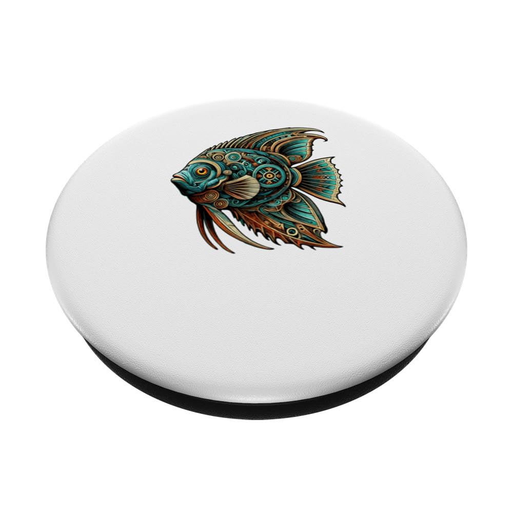 Mandala Art Angel Fish PopSockets Swappable PopGrip, Black - Image 2