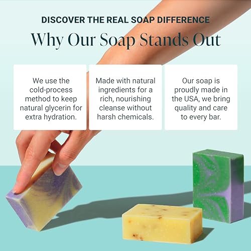 Image of Handmade Natural Bath & Body Soap Bar, Vegan, All-Natural, Palm Oil Free, Made in USA with Shea Butter + Essential Oils, Lavender Collection, 3 Bars