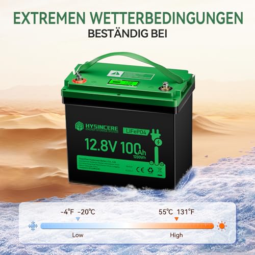 HYSINCERE LiFePO4 MINI im Solar-Test: Verbunden mit MPPT-Controller und Panels - Detailansicht von HYSINCERE 12V 100Ah...