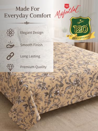 Image of Mafatlal 130 GSM Pearl Premium Double Bedsheet Set with 2 Pillow Covers | 90 x 100 Inch | Cozy Microfiber Weave | Shrink Resistant, Durable, Breathable, Modern Bedroom Essential | Beige Floral