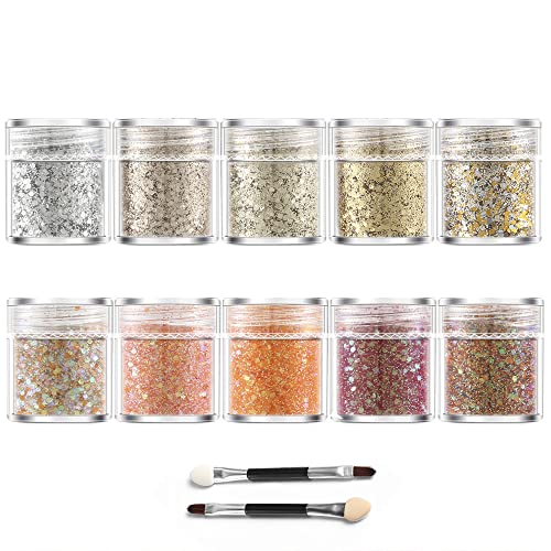 10 Farben Gemischte Glitzer Set Paillette Sequin Glitter Puder Feine Glitzerpuder Glitzerpulver Set Sequin Chunky Glitter für Festival Dekoration, Basteln, Nagelkunst, Party, DIY (Type 1) Cover