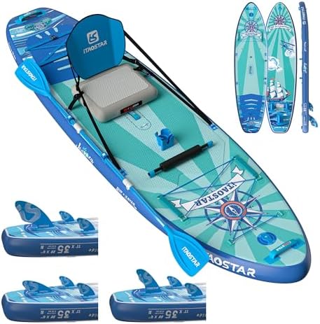 iTAOSTAR J07BP 35" Extra Wide Stand Up Paddle Board, More Balance Inflatable Paddle Board with 5 Fins for Beginner，Sup Boards for Adults of All Skill Levels