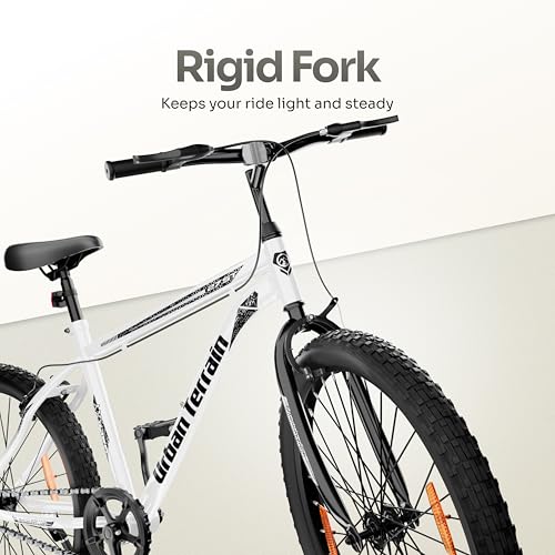Image of Urban Terrain Galaxy Steel High Performance Mountain Cycles for Men with Rigid Fork MTB Bike 27.5 inch Single Speed | Ideal for 15+ Years, Frame Size : 17 Inch (White)
