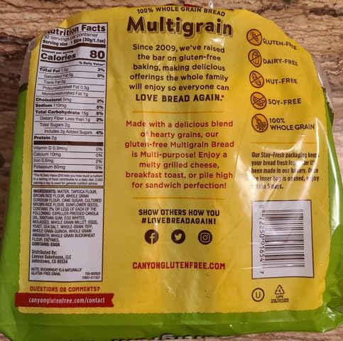 Canyon Bakehouse 7-Grain Sandwich Bread, Gluten Free, 100% Whole Grain - Pack of 2