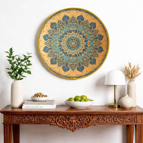 Image of Elegant Mandala Round Framed Wall Art Painting For Living Room | Floral Vastu Mandala Wall Art Painting With Frame for Home, Bedroom & Office, 16 Inch