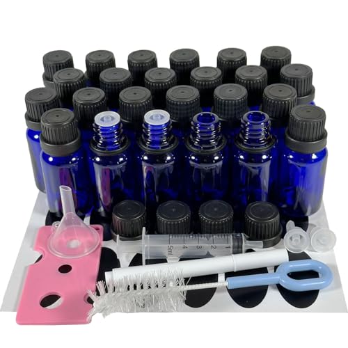 PIPIBA (24本) 15mlドロッパー付ボトル ガラス製遮光瓶 エッセンスオイル アロマ精油瓶 香水保存容器 (青色)