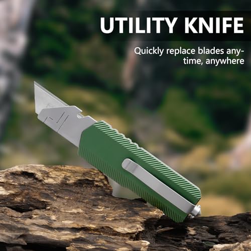 Image of Aluminum Alloy Utility Knife, Retractable Box Cutter,Pocket Knife Replaceable Blade EDC Razor Knife with 10pcs Blades(GREEN)