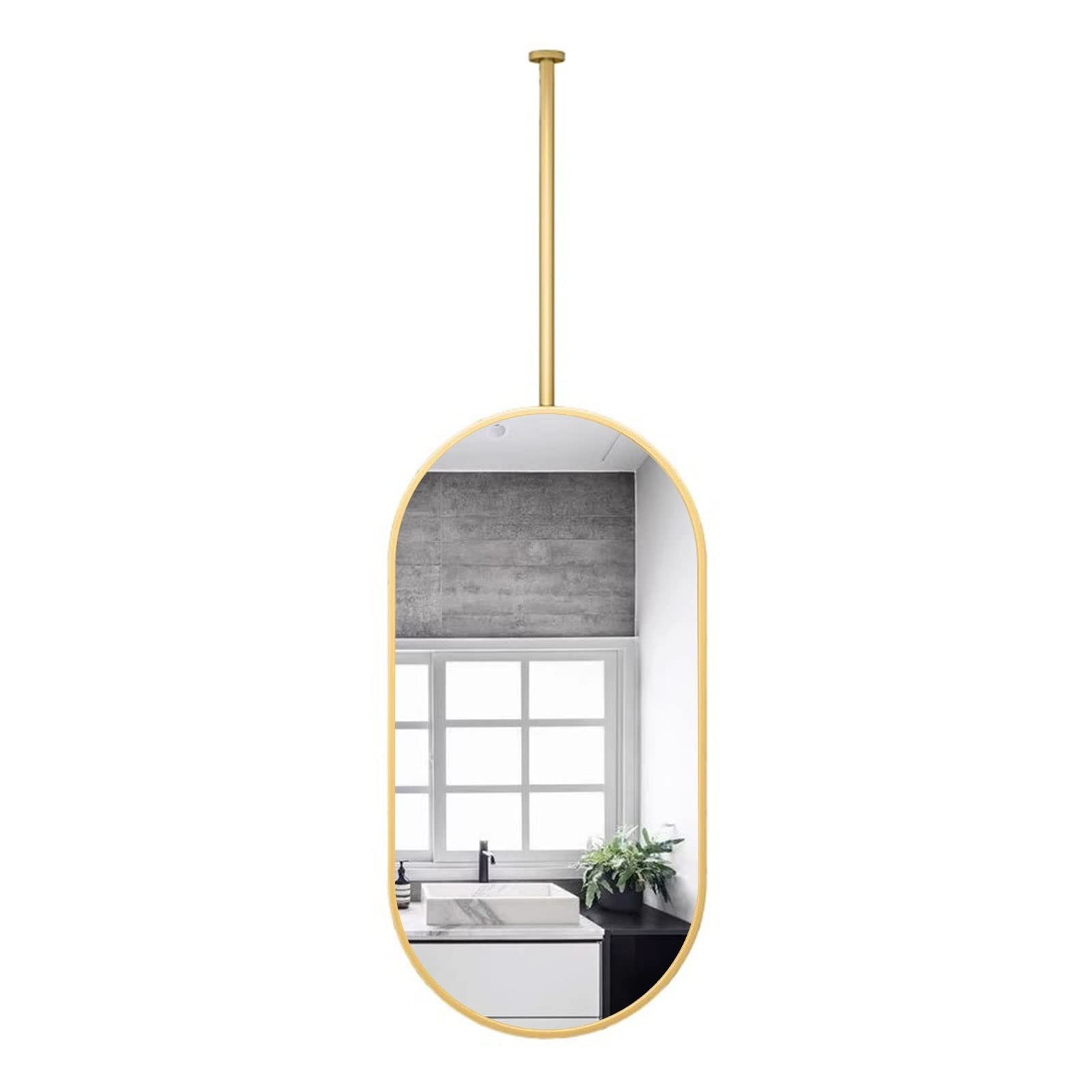 Miroir ovale suspendu doré 50x60cm avec cadre métallique pour mur