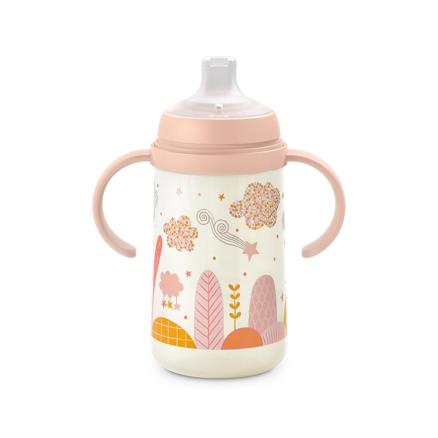 Suavinex, Tazza Apprendimento con Beccuccio e Manici in Silicone, Biberon con Manici, con Sistema Anticoliche, Coperchio Protettivo, Bicchiere Antigoccia, 270 ml, per Bambini dai 6 Mesi in Su, Rosa