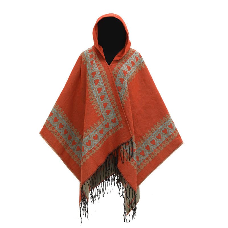 Women's Vintage Knitted Tassel Poncho Shawl Cape Cardigan Hoodie Block Color Casual Winter Fall Cloaks Shawls