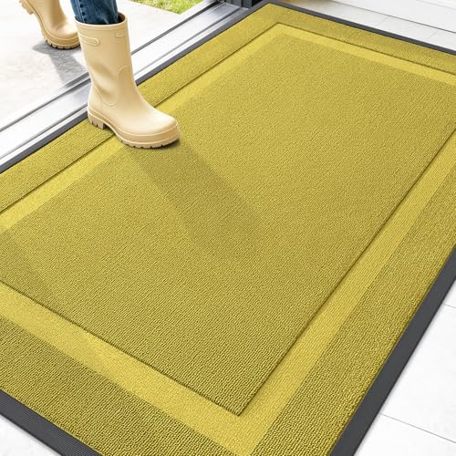Image of OLANLY Front Door Mat Indoor Outdoor Entrance, Waterproof All-Season, All-Weather Doormat, Sturdy Natural Rubber, Low Profile, Easy Clean Patio Porch Entryway Mat, 47x32, Lime Green