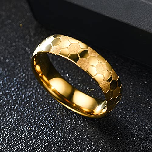Image of 6mm Unisex Soccer Pattern Signet Matte Finished Ring | Stainless Steel, Dome Simple Hip Hop Punk, Football Sport Jewelry, Comfort Fit Band