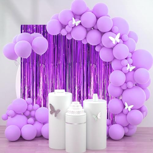 Image of Voircoloria 2 Pack Purple Tinsel Foil Fringe Curtains, Purple Party Decorations, Metallic Tinsel Party Streamers Backdrop for Halloween Mermaid Bachelorette Graduation Party Decorations