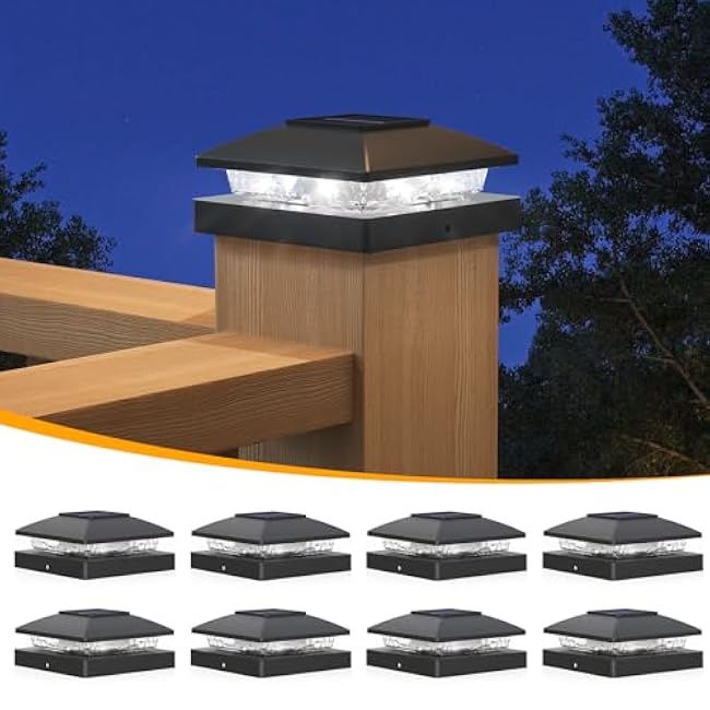 APONUO Solar Post Cap Lights LED Post Cap Lights Bright Cool White for 4x4 Posts Black