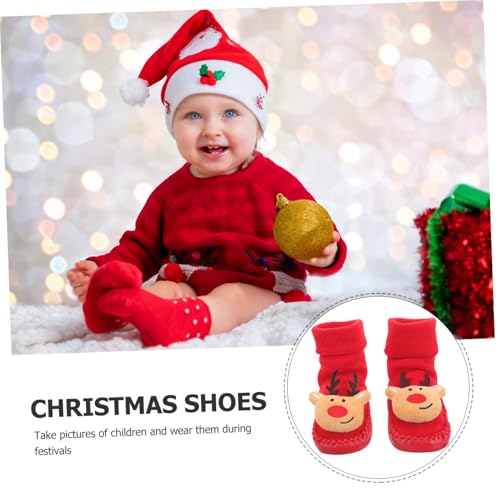 ABOOFAN 1 Pair Christmas Baby Socks Shoe Anti-skid Santa Toddler Slipper Socks Soft Warm Winter Floor Socks Christmas Gift for Infant Newborn(12-24Months)4