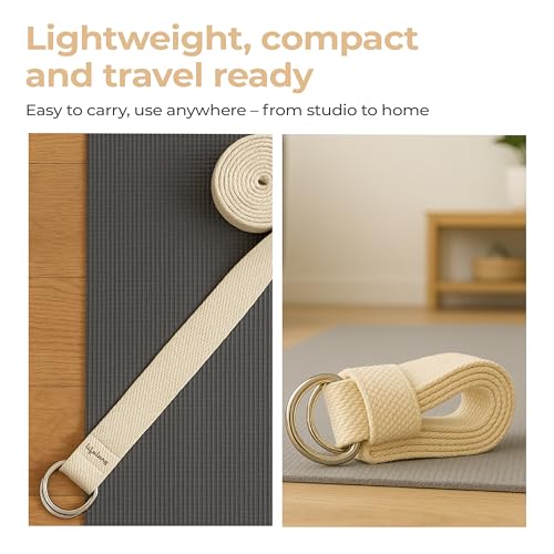 Image of Lifelong Yoga Belt for Women and Men - Yoga Strap for Stretching with Extra Safe Adjustable D-Ring Buckle - Perfect for Your Yoga Session - 6 Feet, Beige