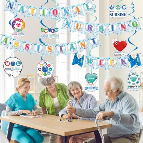 Image of Happy CNA Week Decorations - 12PCS Happy National Nursing Assistant Week Banner Hanging Swirls Party Decor 2026, National CNA Week Party Supplies for Hospital
