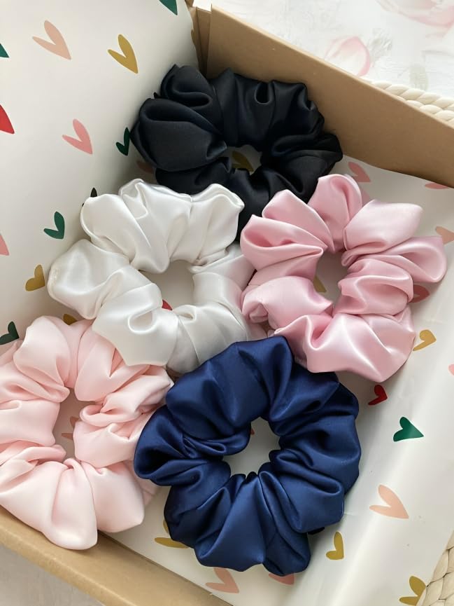 FilterFashion Silk Satin Scrunchies For Women & Girls - Stylish Ponytail Bun Juda Rubber Bands Luxury Hair Accessories scrunchies - Scrunchy Ties For Style, Decoration & Wedding (BabyPink,White,Black,NavyBlue) (B0D7QKTLQM) Amazon Price History, Amazon Price Tracker