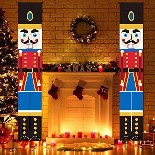 Feewell Nutcracker Christmas Decorations - Life Size Nutcracker Soldier Porch Signs - Xmas Hanging Ornamentation Banners Sign For Outdoor Home Wall Door Office Garage Apartment Holiday Party Supplies #TOP4