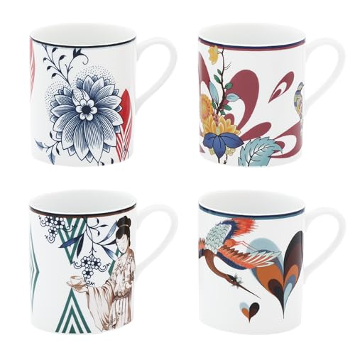 MEISSEN Juego de 4 tazas de café de porcelana, diseño collage