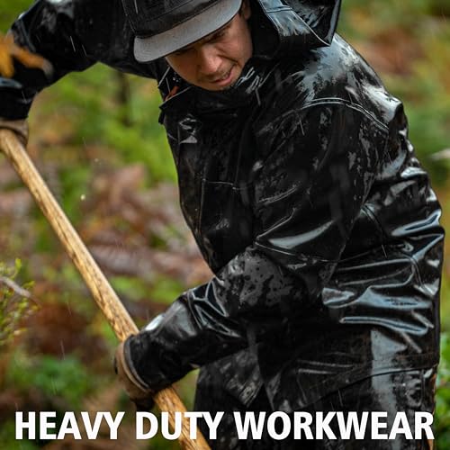 Men's PRO Workwear 3-Piece Waterproof Rain Jacket & Bib Pants Set - Heavy Duty PU Eco-Friendly 2-Tone Functional Design2