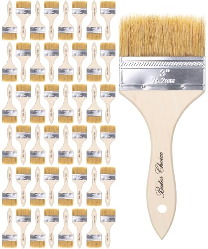 Bates- Chip Brushes 3 Inch 48 Pack 3 Inch Paint Brushes with Ergonomic Wooden Handle Natural Bristle