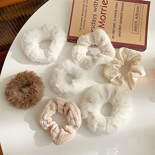 Yonchic 7-Piece Velvet Solid Elastic Hair Ties, Gentle Style Scrunchies Ladies Long Lasting Braids Ponytail Holders, No Damage Hair Tie Fashion Rubber Bands Hair Accessories (Beige) #TOP3