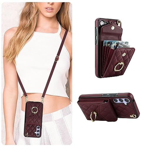 Coque Samsung S25 portefeuille en cuir microfibre Bourgogne chic et robuste