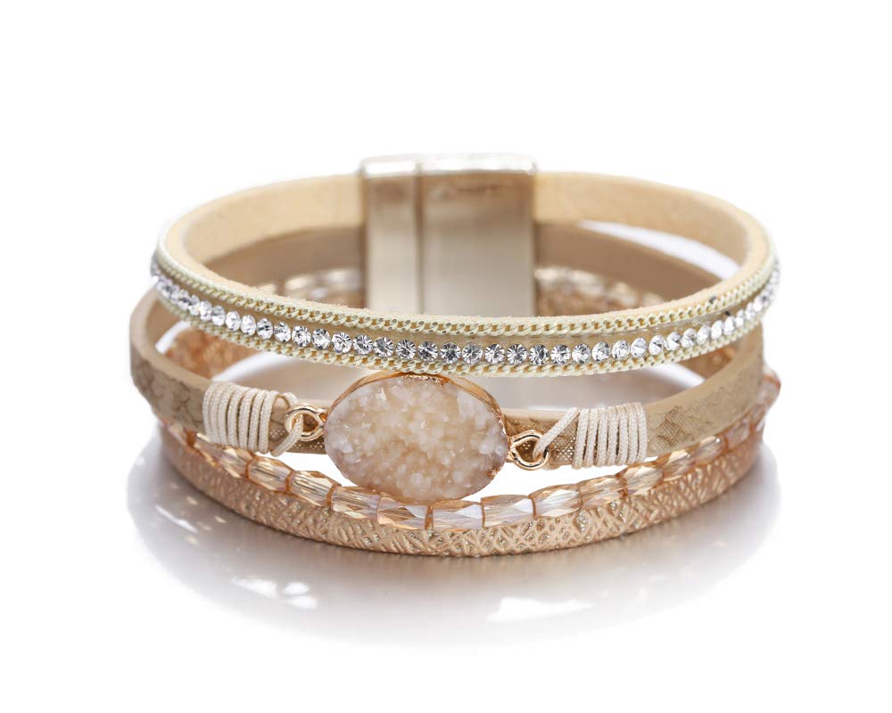 Fesciory Leather Wrap Bracelet for Women, Boho Western Layered Cuff Jewelry | Stackable Bracelets, Easy-On Clasp, Daily Wear, Pairs with Boho Western Outfits, Gift for Women