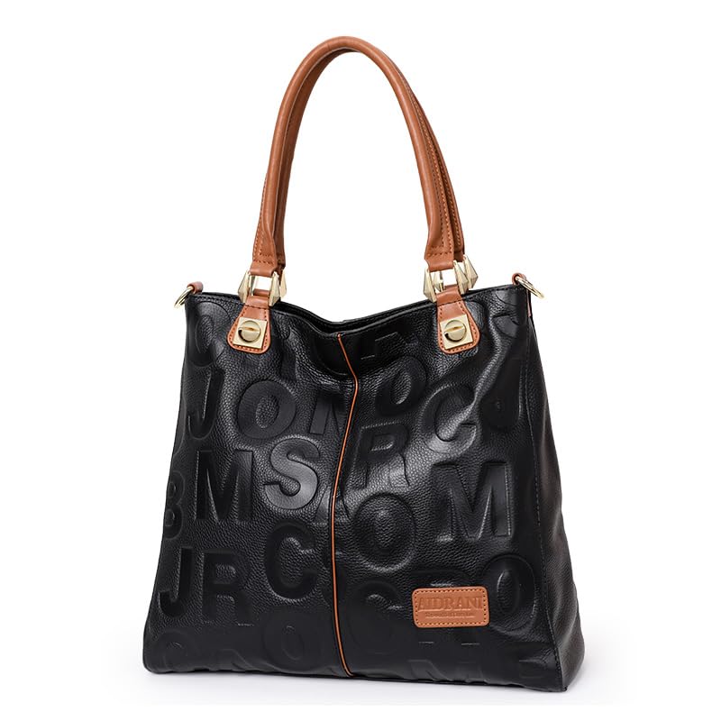 Women's Layer Cowhide Handbag with Soft Leather Broadband Large Capacity Business Bucket Shoulder with Letter