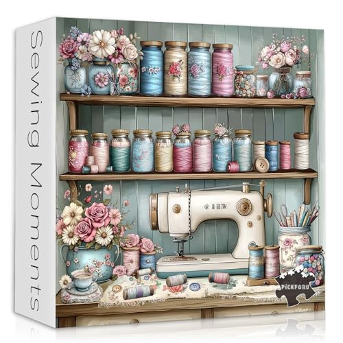 Vintage Sewing Machine 1000 Piece Puzzle for Adults，PICKFORU Sewing...
