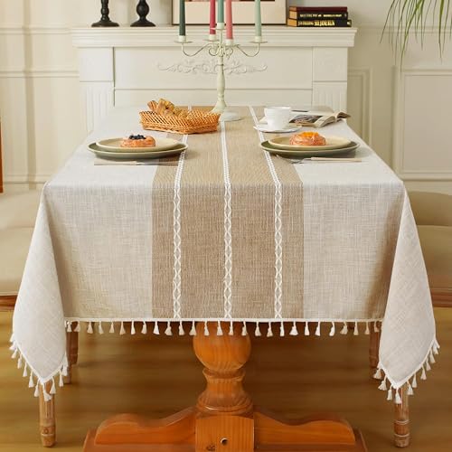EASYBUYTECH Rustic Tablecloth Cotton Linen Waterproof Tablecloth Burlap Table Cloths for Kitchen Dining Cloth Table Cloth for Rectangle Tables Coffee Lines Rectangle 140x180cm 4-6 Seats
