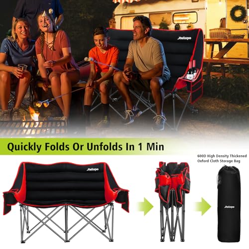 Camping Chairs Oversized Camping Chair Portable Double Camping Chair for Adults Heavy Duty Folding Chair Support 700LBS with Cup Holders & Large Side Organizer Pockets for Camping/Car Trunk/Campfires - Thumbnail 7