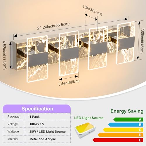 Image of Modern LED Bathroom Light Fixtures Dimmable 4-Light Chrome Vanity Light