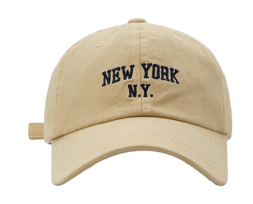 Top Baseball Caps for Women-Men Outdoor Baseball Hats New York Golf Sports Hat Curved-Brim UV Protection Beige