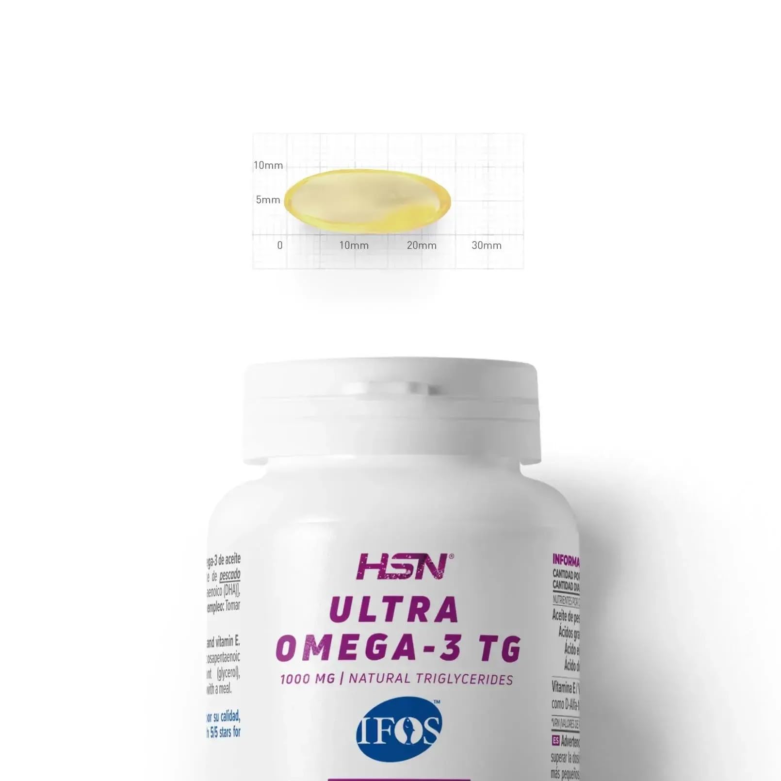 HSN Ultra Omega 3 TG IFOS 5 Estrellas | 120 Perlas | 1000mg Aceite de Pescado por Perla con 350mg EPA + 250mg DHA – Alta Absorción en Forma de Triglicéridos – Certificado Sin Metales Pesados