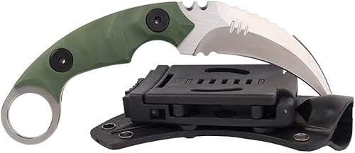 Miniatura 2 de Masalong Cuchillo táctico de dientes de garra de supervivencia al aire libre, cuchillo de hoja fija afilado de doble filo con funda (mango verde