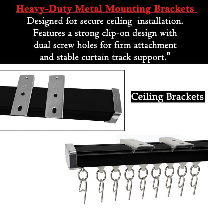 Image of MetDeals Aluminium Deluxe Silent Channel Curtain Track with Smooth Runners & Ceiling Fit Bracket,Hook,End Caps, Screw & Wall Plug | Curtain Rail System for Home & Office(Black Color,3.5 Feet)