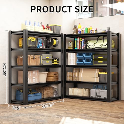 72" H Garage Shelving 2500 LBS Heavy Duty Storage Shelves, Adjustable 5 Tier Metal Shelving Unit, Metal Racks for Storage, Utility Shelves for Workshop, Basement, Home Office 72" H*35.4"W*15.7"D - Image 4
