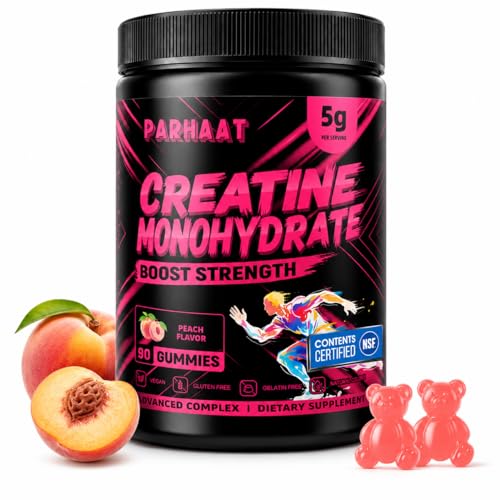Image of NSF Certified Creatine Gummy - Creatine Monohydrate Gummies 5g for Men & Women - Boost Focus,Strength, and Endurance, Vegan, Gluten-Free, Non-GMO, 2.5 Gram Creatine per Gummy (Peach 90 ct)