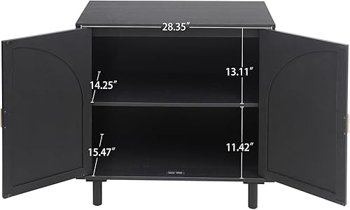 Miniatura 3 de ZeHuoGe Aparador de buffet con ratán, armario de almacenamiento de bufé negro, estante de 2 niveles, 3 agujeros ajustables, para comedor, sala de