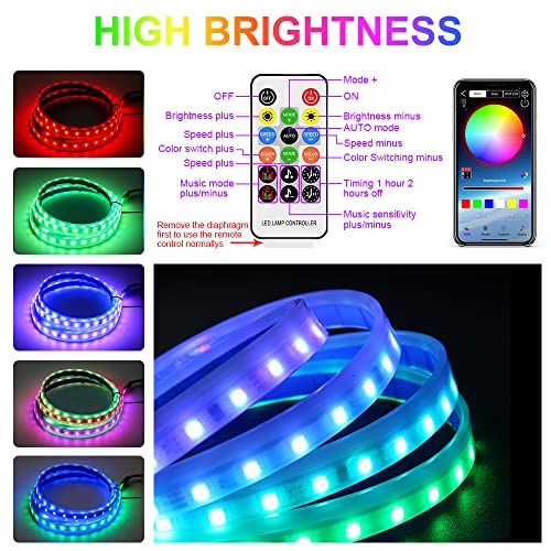 Chemini Led Light For Car, 𝟲𝟬 𝗜𝗻𝗰𝗵𝗲𝘀 𝗥𝗚𝗕 𝗖𝗮𝗿 𝗛𝗼𝗼𝗱 𝗟𝗶𝗴𝗵𝘁 𝗦𝘁𝗿𝗶𝗽 Exterior Car Led Lights Multicolors 12V 90 Leds App & Remote Control Waterproof Drl For Suv, Truck-1Pack #TOP1