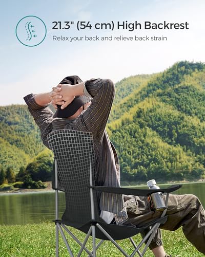 SONGMICS Set of 2 Folding Camping Chairs, Comfortable, Heavy Duty Structure, Max. Load Capacity 330 lb, Outdoor Chair with Cup Holder, for Camping, Garden, Fishing, Terrace - Image 5