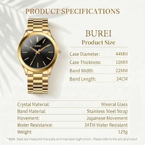 Image of BUREI Men's Wrist Watch, Analog Stainless Steel Dress Waterproof Quartz Watch for Men with Japanese Movement,Refined Gifts for Men, Boyfriend, Husband, Dad